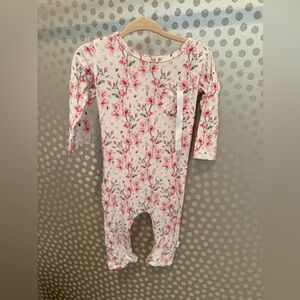 Pacifier clip onesie with quick change zipper inseam Floral Long Sleeve Bodysuit